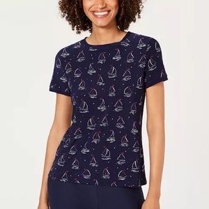 Anne Klein Sailboat-Print Short Sleeve Shirt, OX